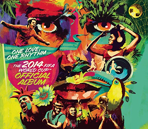 Colorful album cover for the 2014 FIFA World Cup, featuring people and birds.