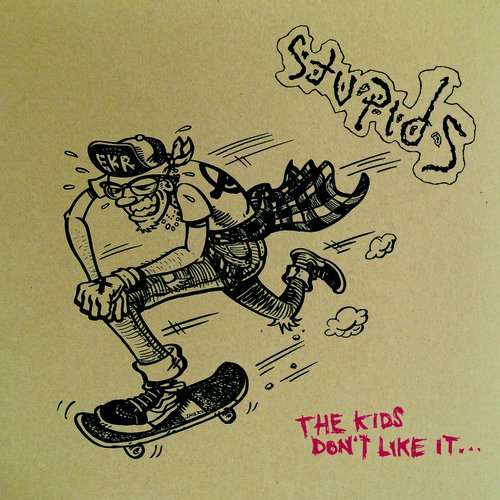 CD cover: Cartoon of a skateboarding character with red text.