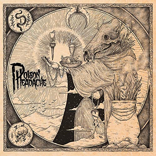 Detailed pen-and-ink album cover featuring a hooded figure with an animal skull.