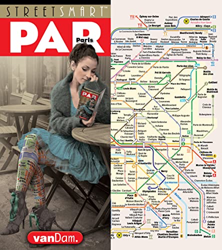 Paris map cover with a woman reading at a cafe, detailed metro lines.
