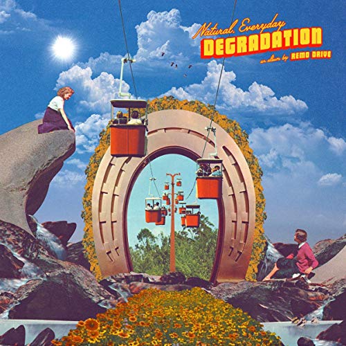 CD cover: surreal landscape with cable cars and people, titled "Degradation".