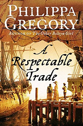 Book cover: sailing ship, figures on a dock, historical fiction.