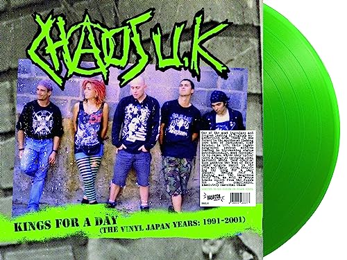 Chaos U.k. album cover with band photo and green vinyl record shown.