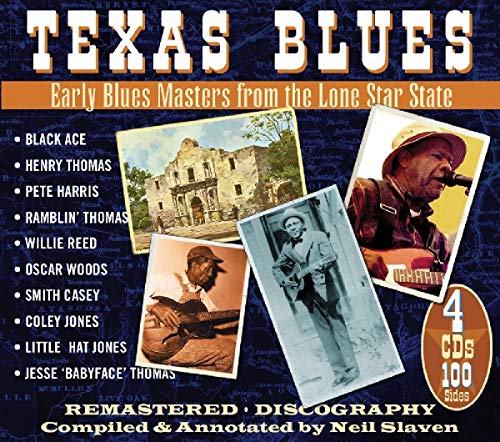 CD cover for "Texas Blues" compilation featuring blues musicians and the Alamo.