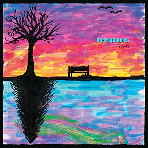 Stereophonics “Kind” vinyl album cover: painted tree, bench, and sunset.