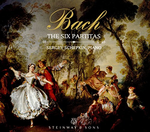 CD cover: Baroque painting of figures in a park, "Bach: The Six Partitas".