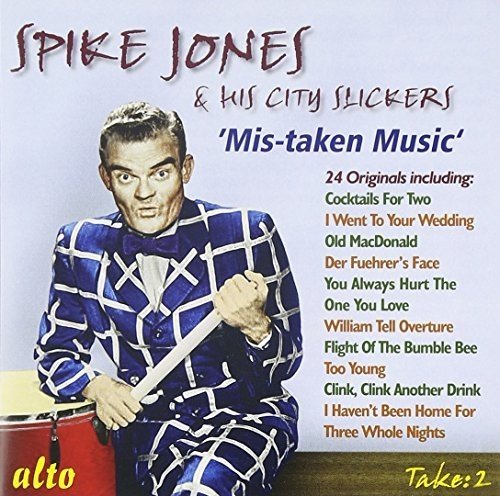 CD cover for Spike Jones’ “Mis-taken Music” featuring a drummer in a patterned suit.