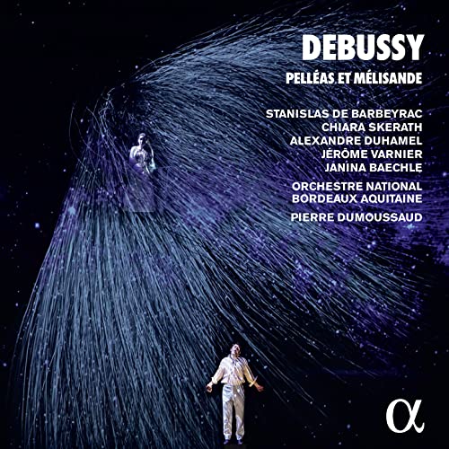 CD cover for Debussy’s Pelléas et Mélisande with figures in blue light.