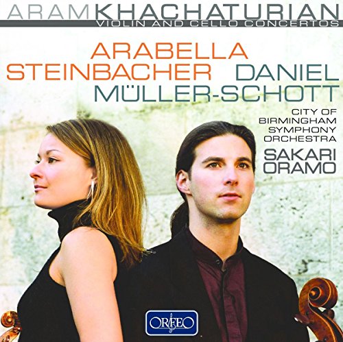 CD cover featuring portraits of musicians and text naming Khatchaturian concertos.
