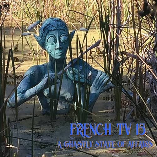 Blue alien sculpture in reeds, album cover for "French TV.