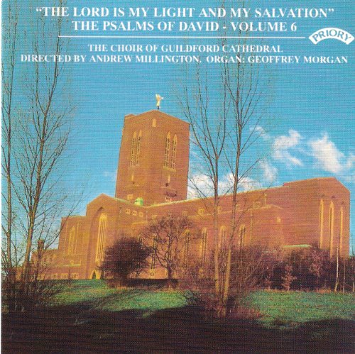 CD cover: Guildford Cathedral against a blue sky, with bare branches.