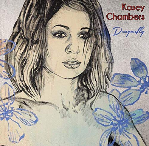 Kacey Chambers “Dragonfly” CD cover: sketched portrait with blue dragonflies.