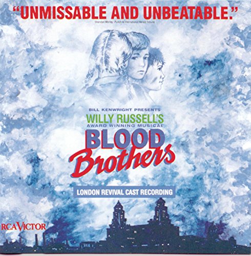 CD cover for “Blood Brothers” musical, featuring two young men and a city skyline.