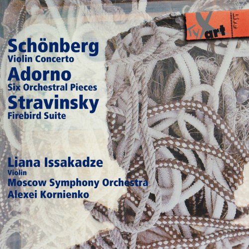CD cover featuring composers Schönberg, Adorno, Stravinsky, and violinist Issakadze.