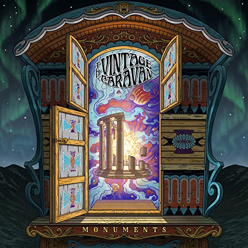 CD cover: ornate caravan with a glowing, ancient ruin inside.