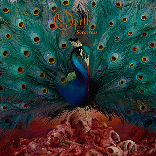 Opeth’s “Sorceress” album cover: peacock above a pile of bones.