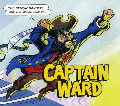 Cartoon illustration of a pirate, Captain Ward, with a sword and pistol.