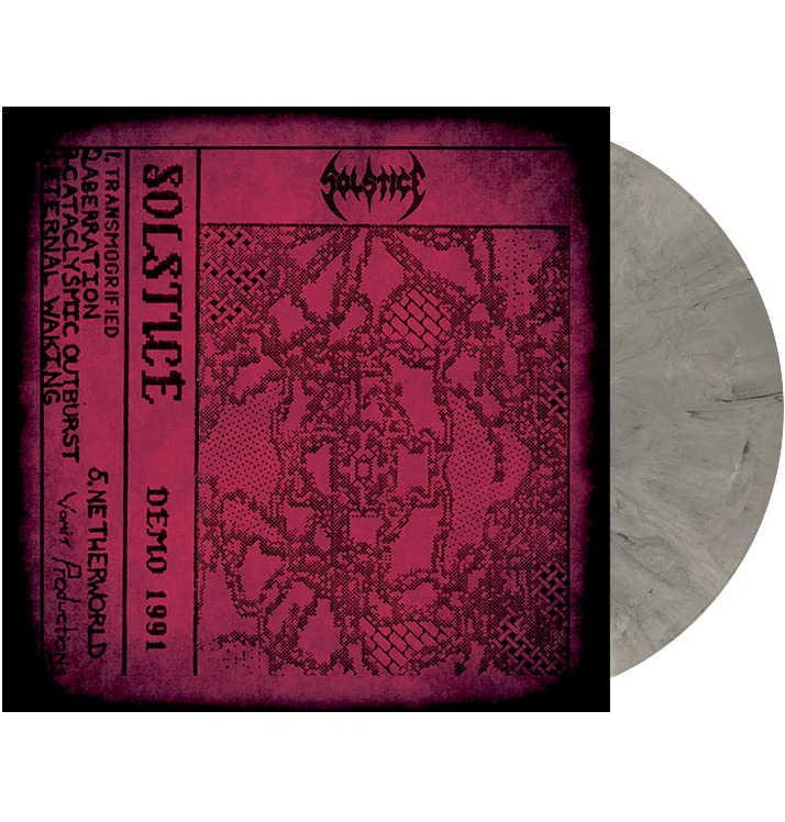 Grey vinyl record of Solstice’s “Demo 1991” with dark, textured cover art.