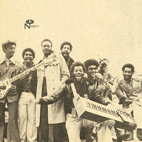 Sepia-toned photo of a nine-member band, Mind & Matter, with instruments.