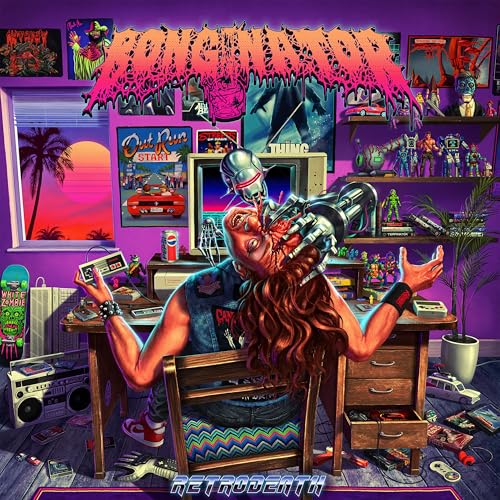 Retro album cover depicting a robotic device attached to a person’s head.
