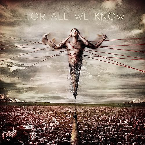 Album cover: a man dissolving into particles above a cityscape.