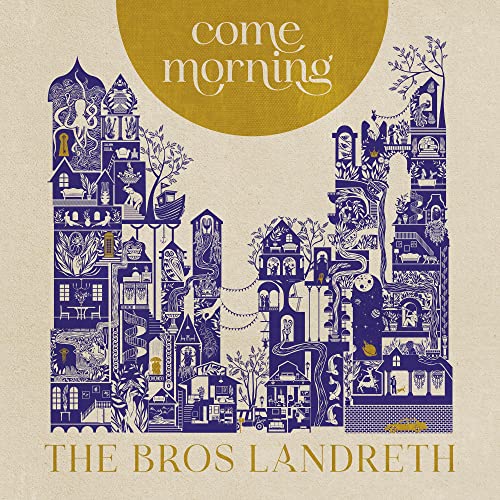 Album cover: detailed blue illustration of buildings and animals on beige.