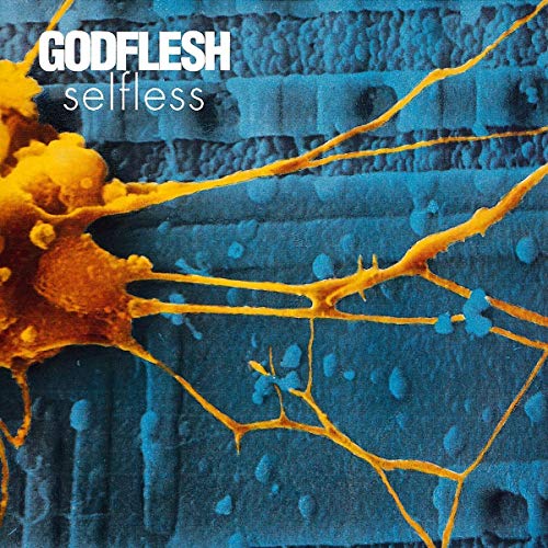 Godflesh “Selfless” CD cover: microscopic image of cells in blue and gold.