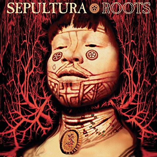 Sepultura’s “Roots” album cover: a young Indigenous person with face paint.