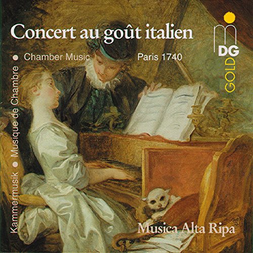 CD cover depicting 18th-century musicians with a small white cat.