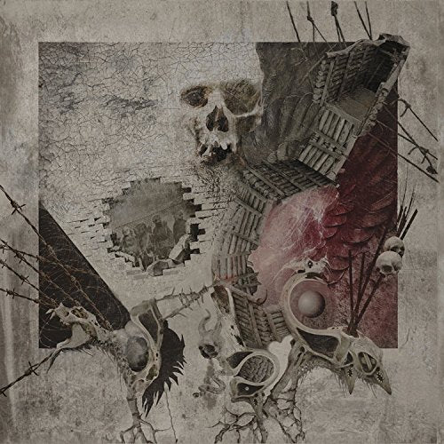 Dark album cover featuring skulls, ruins, and barbed wire collage.