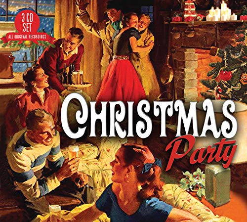 Vintage-style Christmas party scene with text "Christmas Party" and a CD set label.