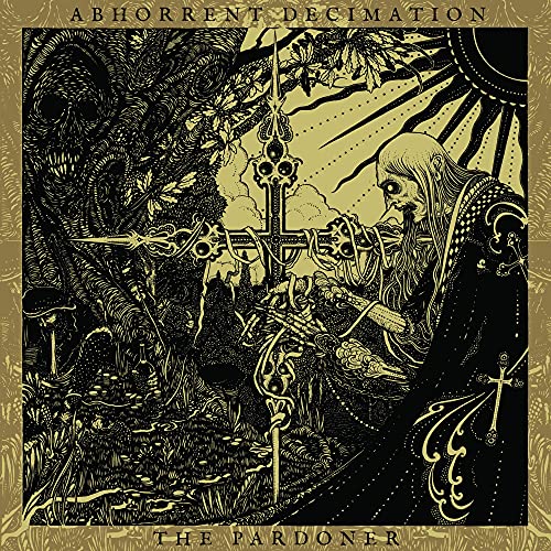 Dark, detailed album cover depicting a skeletal figure with a cross and sunburst.