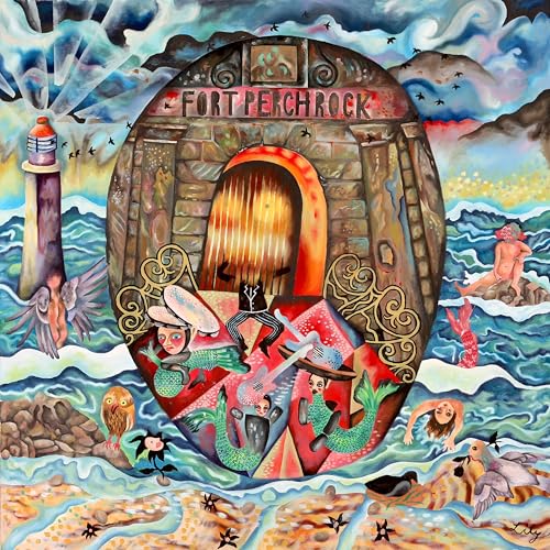 Painted CD cover featuring Fort Perch Rock, mermaids, and fantastical creatures.