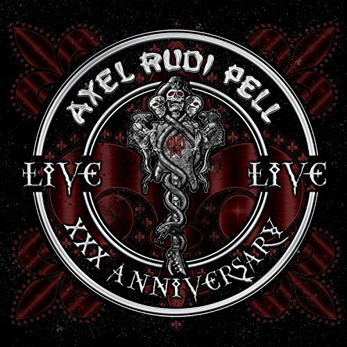 Axel Rudi Pell album cover: ornate skull and snake design, red background.