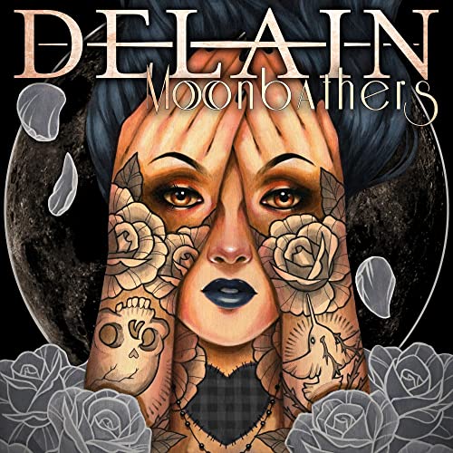 Album cover for Delain’s “Moonbathers” featuring a tattooed woman’s face.