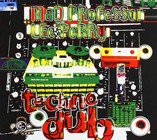 Album cover for “Techno Dub” featuring electronic equipment and text.
