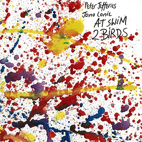 Vinyl record cover with colorful paint splatters and text: "At Swim 2 Birds".