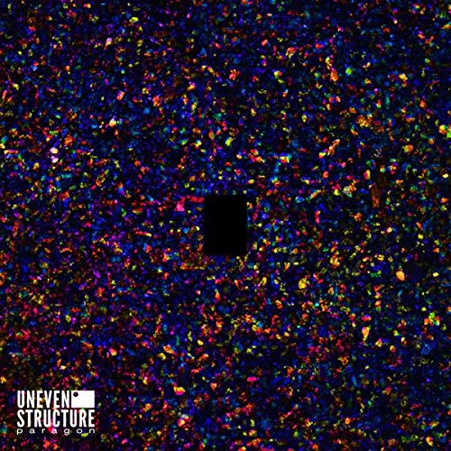Album cover for Uneven Structure’s “Paragon” featuring colorful, speckled abstract art.