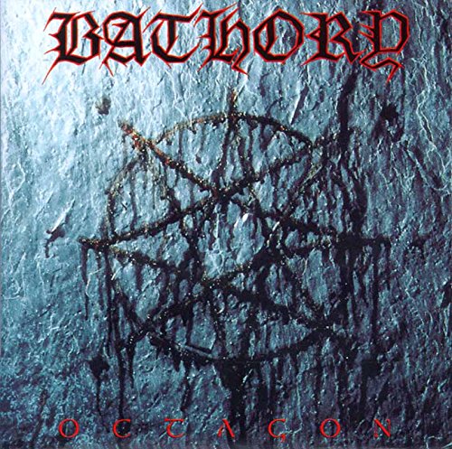 Bathory’s “Octagon” vinyl album cover: a thorny, dark octagon on blue.