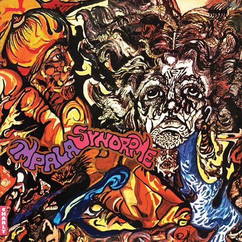 Album cover with distorted faces and bold, colorful lettering.