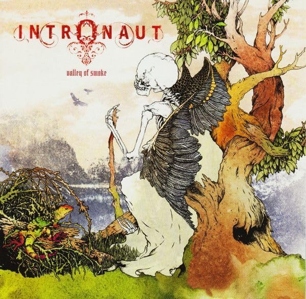 Album cover for Intronaut’s “Valley of Smoke” featuring skeletal figure and tree.