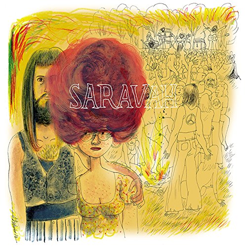 Colorful illustration of a couple in front of a crowd at a music festival.