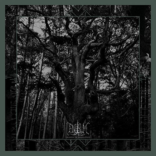 Black and white album cover featuring a stark, leafless tree in a forest.