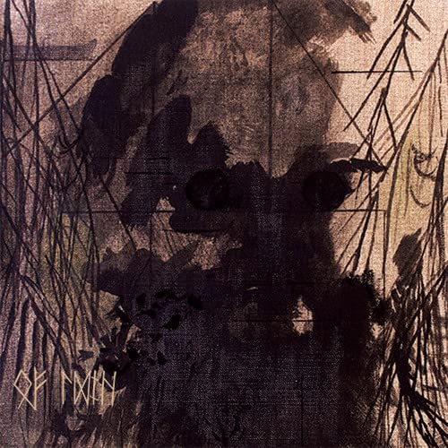 Dark, textured album cover with a distorted face and runic symbols.