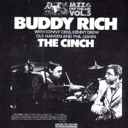 Black and white CD cover featuring drummer Buddy Rich and a saxophonist.