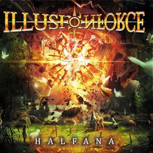 Album cover art featuring a fiery, celestial explosion with angels above a pastoral landscape.