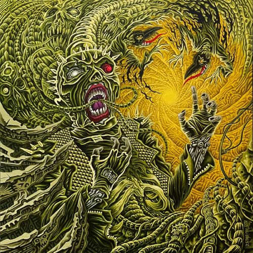 Yellow and green album cover depicting a screaming figure and reaching hand.