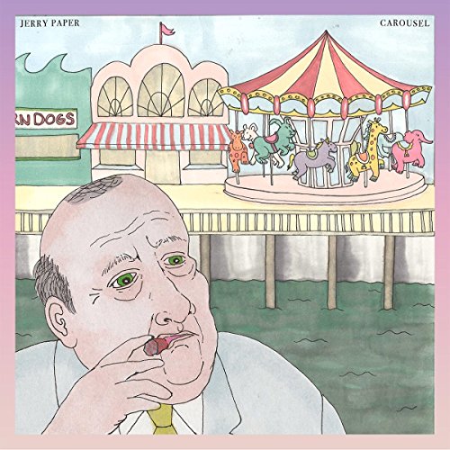 Carousel album cover with illustrated carnival scene and large face.