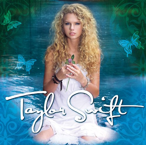 Taylor Swift album cover with a young woman holding a pink flower.