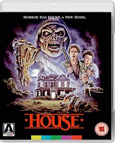 Blu-ray cover for horror film *House* featuring a haunted house and figures.